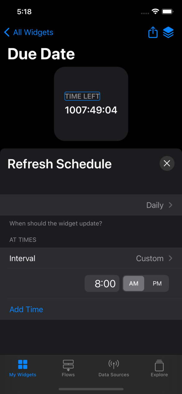 The refresh schedule configuration screen