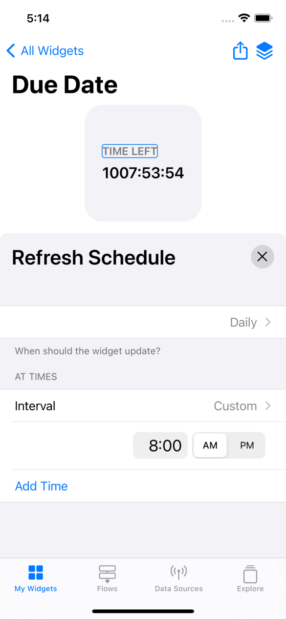 The refresh schedule configuration screen